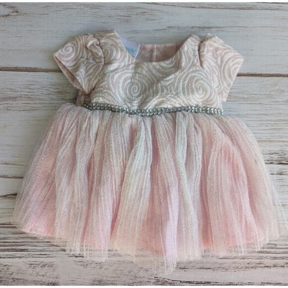 Nanette Baby Pink Tulle with Silver Sparkles Party Dress sz 0-3M - Picture 1 of 5